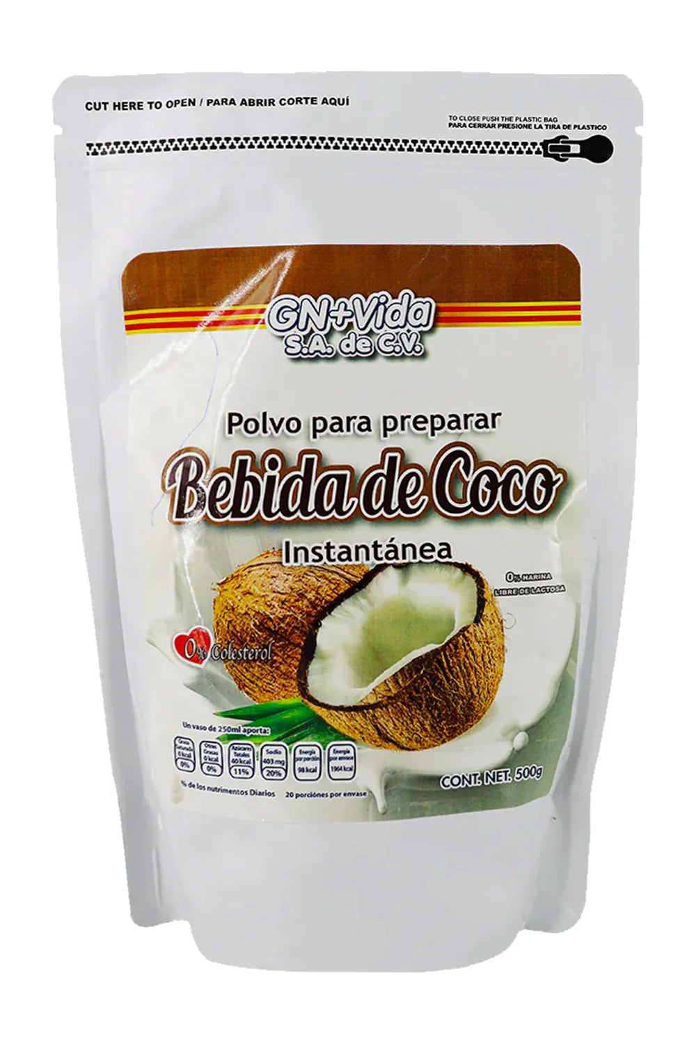 POLVO PARA PREPARAR BEBIDA DE COCO INSTANTANEA 500 GRS.